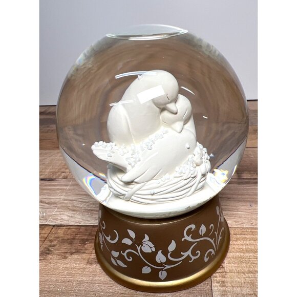 Hallmark Lovebirds Snow Globe With Gold Base & White Floral Design - Picture 1 of 5